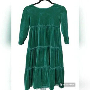 Hanna Andersson Green Velvet Frill tiered dr ss